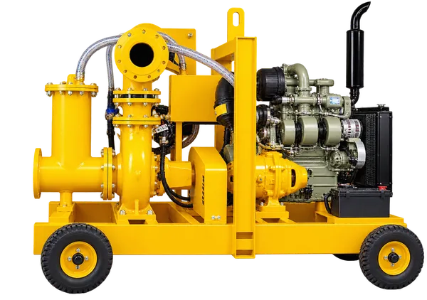 Trolley-mounted auto-prime dewatering pump set